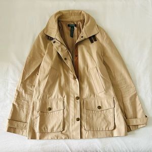 Ralph Lauren Tan Trench Coat with Leather Trim buckle